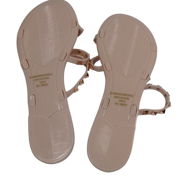 Charlotte Women's NEW Shine Beige Gold Studded Jelly Slip-On Flat Strap Sandal 9 - Picture 10 of 11